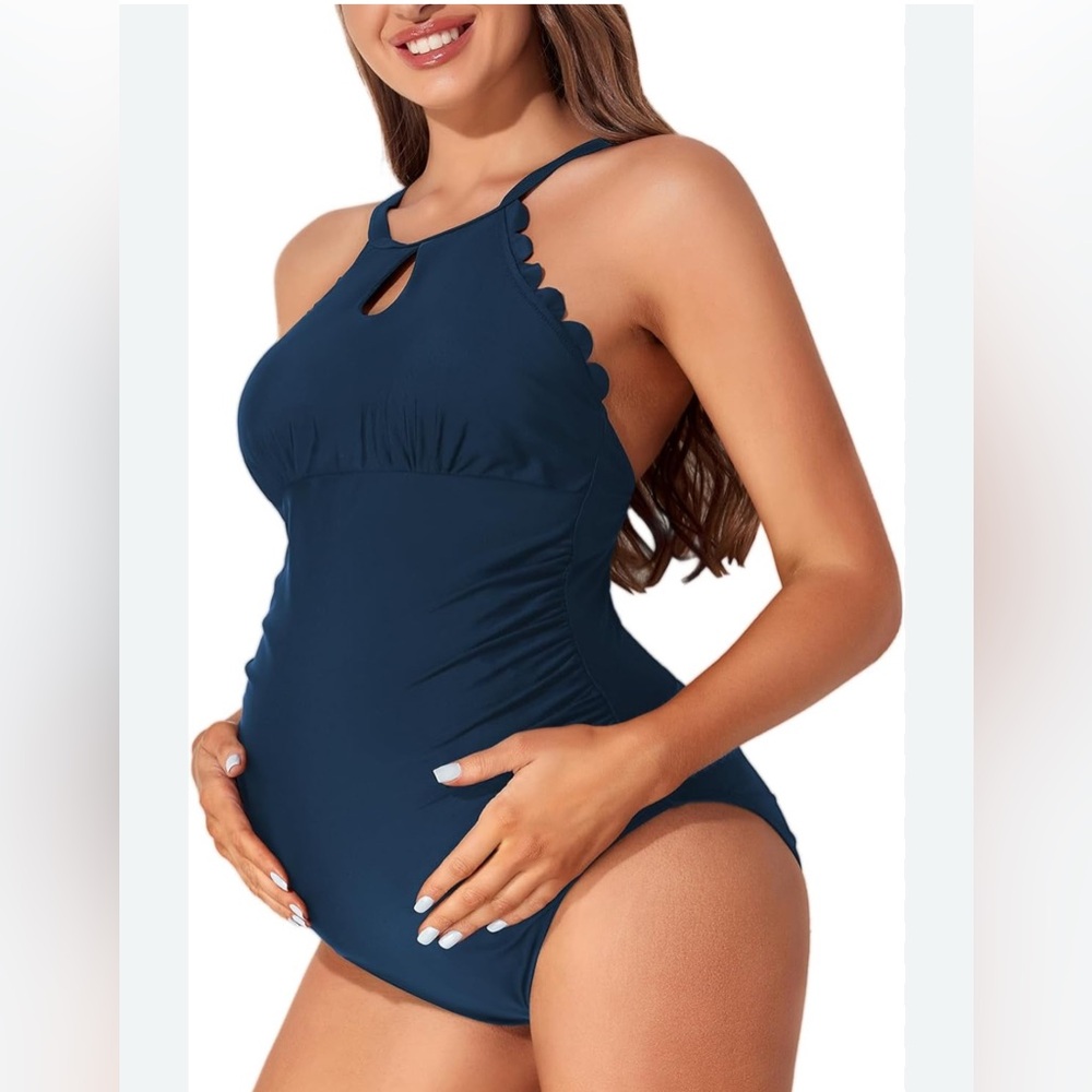 NWT Maternity Elegant Royale Blue 1 piece swimsuit with Silver shimmery Wrap